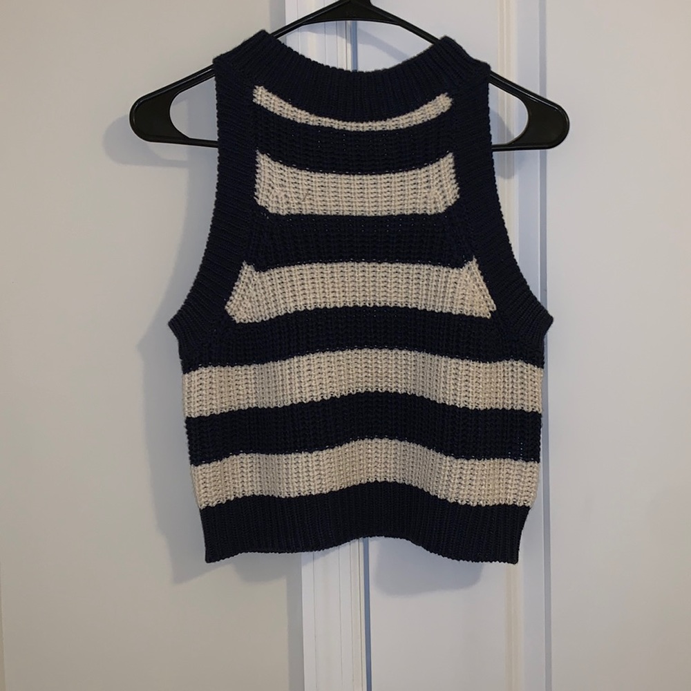 blue and tan stripe woven crop top